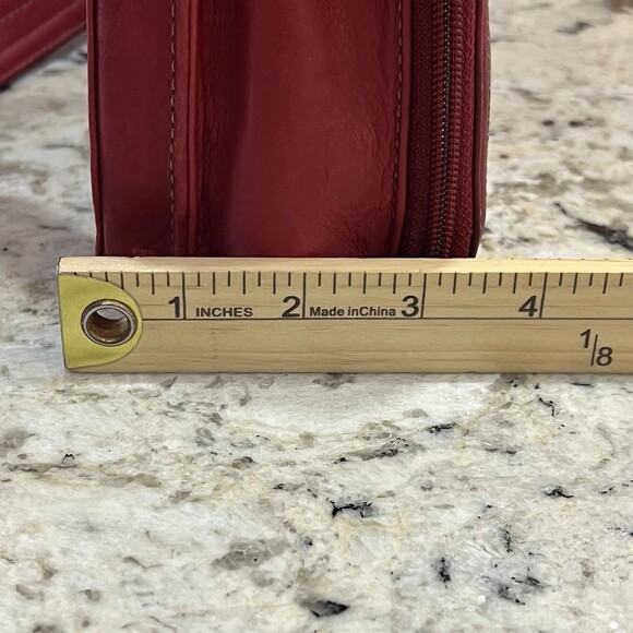 Fossil Red Leather Crossbody Tote Organizer Bag ID Window Key Charm Y2K Purse - Picture 14 of 16